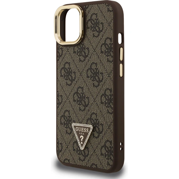 Guess PU 4G Strass Triangle Logo Stand Camera Frame MagSafe kryt iPhone 13 hnedý - Puzdra - Obrázok e5cccfd4963f4728aa52afda8c75f35a