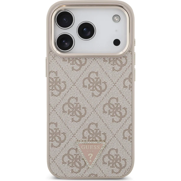 Guess PU Leather 4G Triangle Logo Gold Frame MagSafe kryt iPhone 17 Pro ružový - Puzdra - Obrázok e5cd8f4e21834738ade8d014a24e530d