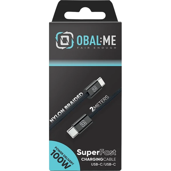 OBAL:ME Super Fast USB-C/USB-C Pletený kábel 100W 2m čierny - Káble a redukcie - Obrázok e5fee3ab6ec44981acffd1bb4747ffd2