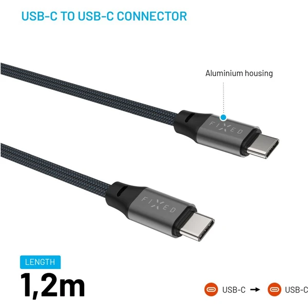 FIXED magnetický USB-C/USB-C kábel s opletením a Power Delivery, 1.2m, 240W, USB 2.0, sivý - Káble - Obrázok e6599cf500814996847d96dca08d812b