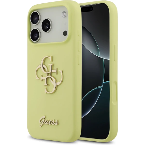 Guess Liquid Silicone 4G Metal Logo kryt iPhone 17 Pro žltý - Puzdra - Hlavný obrázok