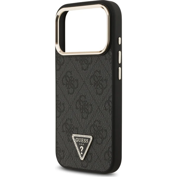 Guess PU Leather 4G Strass Triangle Logo Gold Frame MagSafe Zadný Kryt pre iPhone 18 Pro Black - Puzdra - Obrázok e6ee7602b7524b66862275927614e487
