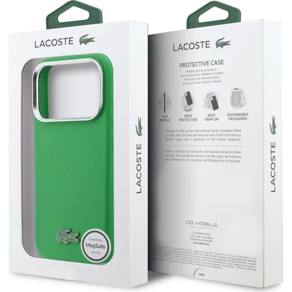 Lacoste PVC Iconic Petit Pique Metal Logo MagSafe kryt iPhone 17 Pro zelený - Puzdra - Obrázok e6f24e31a26d43f298d2b9753cb53725