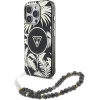 Guess IML Palm Trees Triangle Logo Pearl Strap MagSafe kryt iPhone 16 Pre čierny - Puzdra