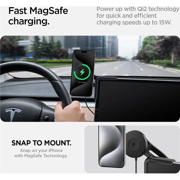 Spigen Teslá TapLock MagSafe Car Mount Charger Qi2 držiak s nabíjaním čierny - Držiaky - Obrázok e7022fd0843e4646a3eb3262c64efa27