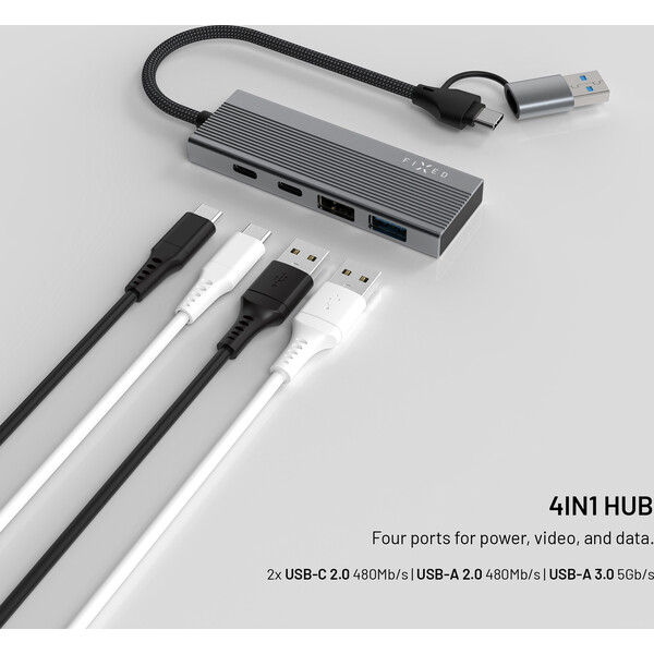 FIXED 4-portový hliníkový USB-C HUB Port s USB-A adaptérem vesmírně šedý - USB huby - Obrázok e786b3fbf09c4a1faff04cfa7f311961