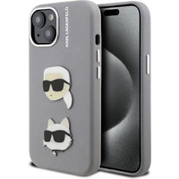 Karl Lagerfeld Grained PU K&CH Heads kryt iPhone 15 sivý - Puzdra