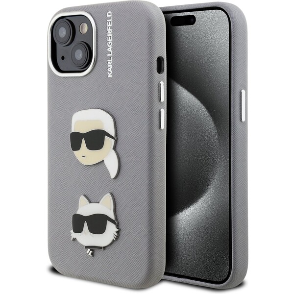 E-shop Karl Lagerfeld Grained PU K&CH Heads kryt iPhone 15 sivý
