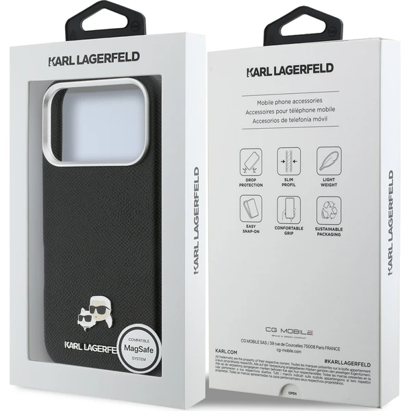 Karl Lagerfeld PU Karl a Choupette Heads Pins MagSafe kryt iPhone 17 Pro Max čierny - Puzdra - Obrázok e7cb793982b94f9aa379f58eb8d26783