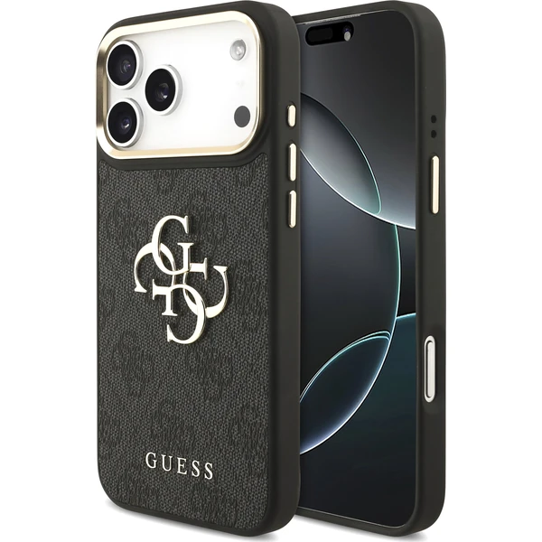 Guess PU Leather 4G Metal Logo Gold Frame Zadný Kryt pre iPhone 18 Pro Max Black - Puzdra - Hlavný obrázok