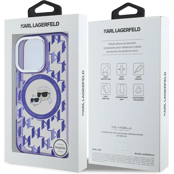Karl Lagerfeld IML Monogram K&CH Heads MagSafe kryt pre iPhone 16 Pre fialový - Puzdra - Obrázok e84dba1e32734bebb7126ff4f9293496