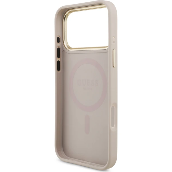 Guess PU Leather 4G Strass Triangle Logo Gold Frame MagSafe Zadný Kryt pre iPhone 18 Pro Max Pink - Puzdra - Obrázok e8921e8f11fd4c66b453efcc7cb3c21f