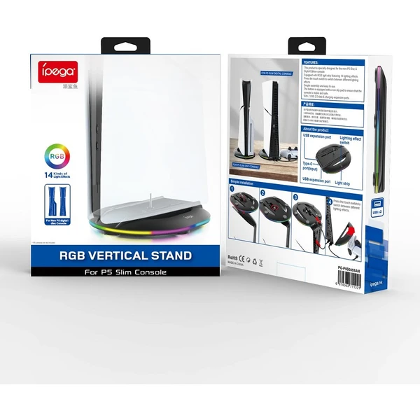 iPega P5S035SAH vertikálny stojan s USB-A a RGB pre PS5 Slim/PS5 Pre čierny - Stojany - Obrázok e8edf3727fd243ae9394e85ca6238436