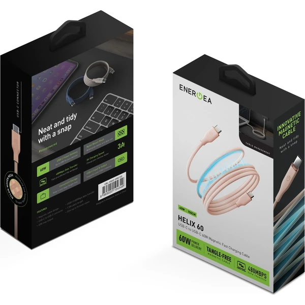 ENERGEA Helix 60W USB-C magnetický kábel (480Mbps), 1,5 m, ružový - Káble a redukcie - Obrázok e9325984f6b84456b95d58bb0bef1765