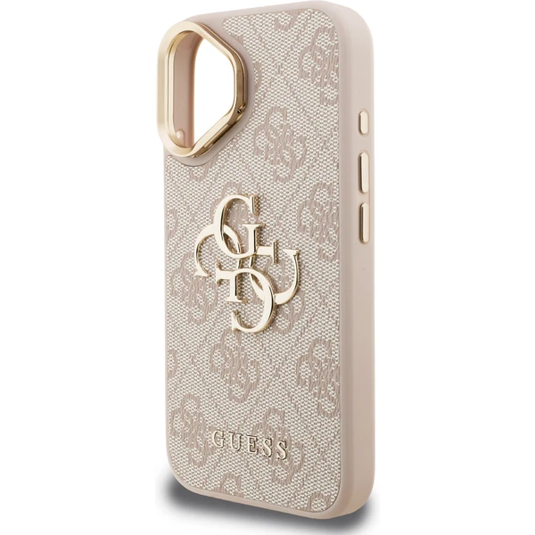Guess PU 4G Metal Logo Stand Camera Frame kryt iPhone 16 ružový - Puzdra - Obrázok e98b4725914e41549ea3ef7c0c4631b9