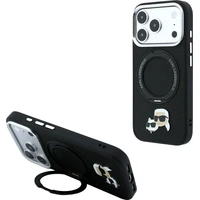 Karl Lagerfeld PU Grained K&CH Heads Ring Stand Magsafe kryt iPhone 18 Pro čierny - Puzdra