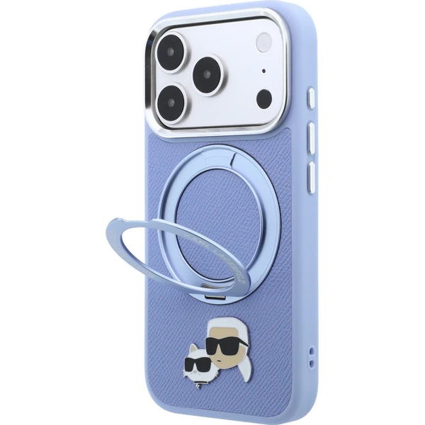 Karl Lagerfeld PU Grained K&CH Heads Ring Stand Magsafe kryt iPhone 18 Pro Max modrý - Puzdra - Obrázok ea27d5aab8b04720937e1b3432b423a3
