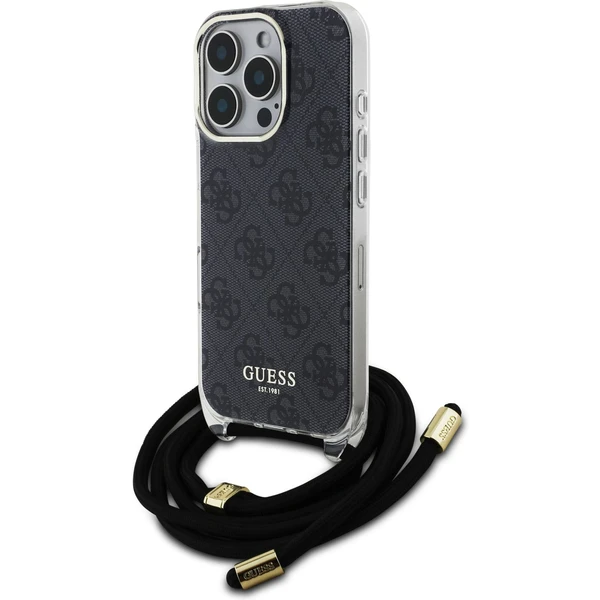 Guess IML 4G Printed Crossbody Popruh kryt iPhone 16 Pre čierny - Puzdra - Hlavný obrázok