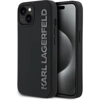 Karl Lagerfeld 3D Rubber Glitter Logo kryt iPhone 15 čierny - Puzdra