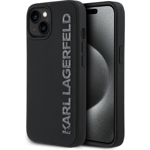 E-shop Karl Lagerfeld 3D Rubber Glitter Logo kryt iPhone 15 čierny