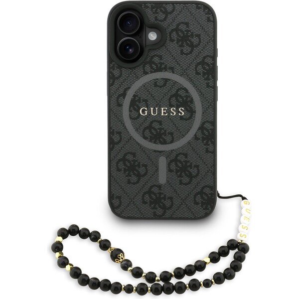 Guess PU Leather 4G Colored Ring Strap MagSafe Zadný Kryt pre iPhone 16 Black