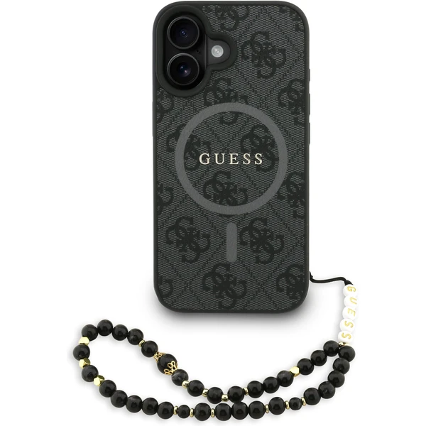 Guess PU Leather 4G Colored Ring Strap MagSafe kryt iPhone 16 čierny - Puzdra - Hlavný obrázok
