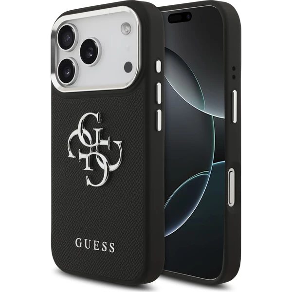 Guess PU Grained 4G Metal Logo kryt iPhone 17 Pro čierny - Puzdra - Hlavný obrázok