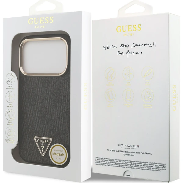 Guess PU Leather 4G Strass Triangle Logo Gold Frame MagSafe Zadný Kryt pre iPhone 18 Pro Black - Puzdra - Obrázok eaa7cd358a50497e9cc584d9d3e403d2