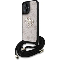 Guess PU 4G Metal Logo Crossbody popruh kryt iPhone 16 ružový - Puzdra