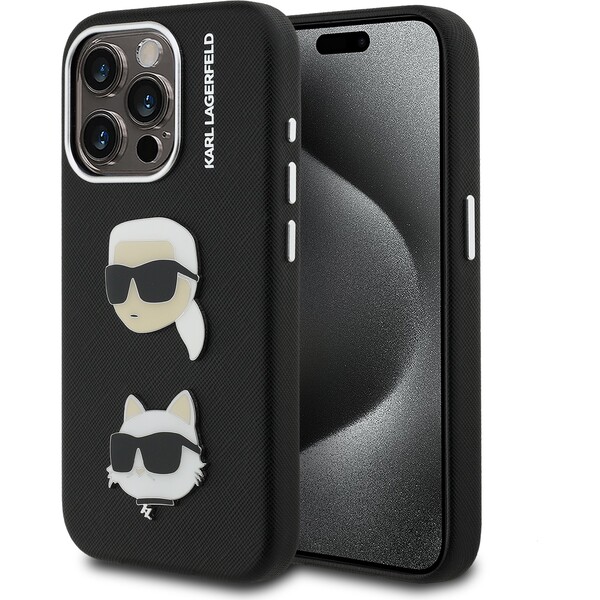 E-shop Karl Lagerfeld Grained PU K&CH Heads kryt iPhone 15 Pro Max čierny