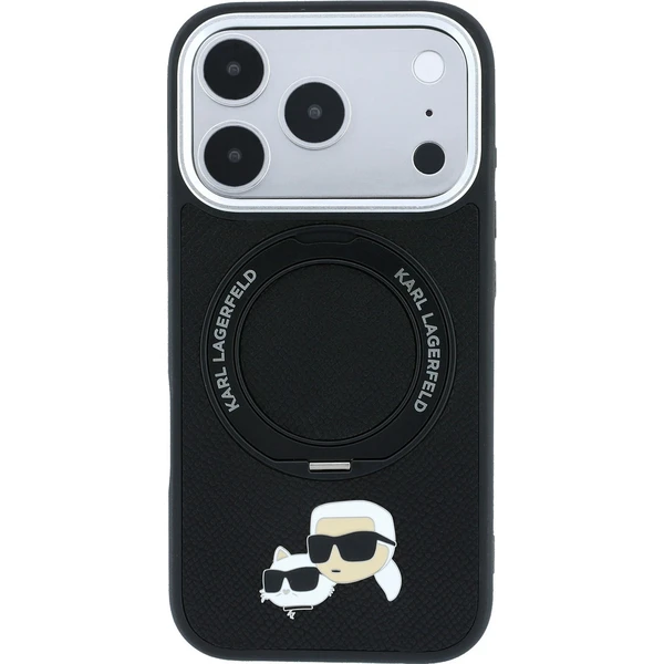 Karl Lagerfeld PU Grained K&CH Heads Ring Stand Magsafe kryt iPhone 18 Pro černý - Puzdra - Obrázok eca72fe7de114c7f91c59f35f79fd0d2