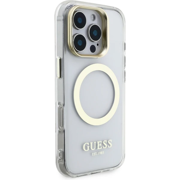 Guess IML Gold Outline Stand Camera Frame MagSafe kryt iPhone 16 Pre Max číry - Puzdra - Obrázok ecc15857d957464080e4ee32bdd5555f