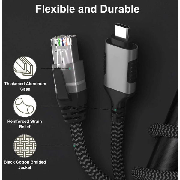 PremiumCord USB-C/RJ45 Cat6 sieťový kábel 1m čierny/biely - Káble a redukcie - Obrázok ed2202d4de014385aec27681d5300202