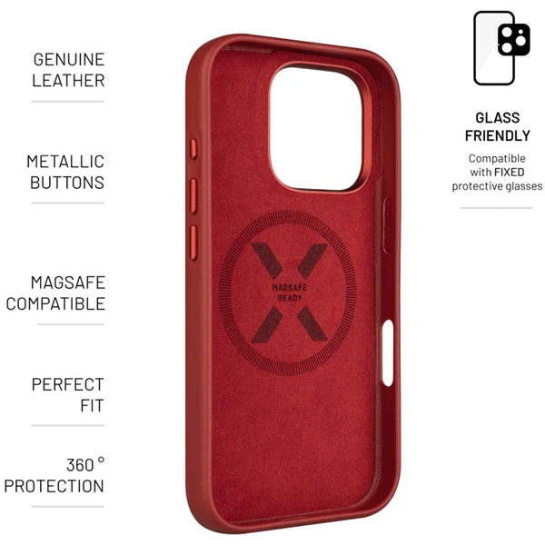FIXED MagLeather kožený kryt s MagSafe Apple iPhone 16 Pro červený - Puzdra - Obrázok ed97480eaf78461abdde7d1ceef7a550