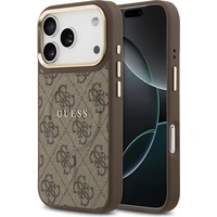 Guess PU Leather 4G Gold Frame MagSafe kryt iPhone 17 Pro hnedý - Puzdra