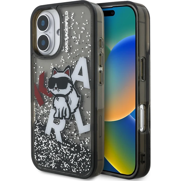 Karl Lagerfeld Liquid Glitter Scattered Chúpette kryt iPhone 16 čierny - Puzdra - Hlavný obrázok