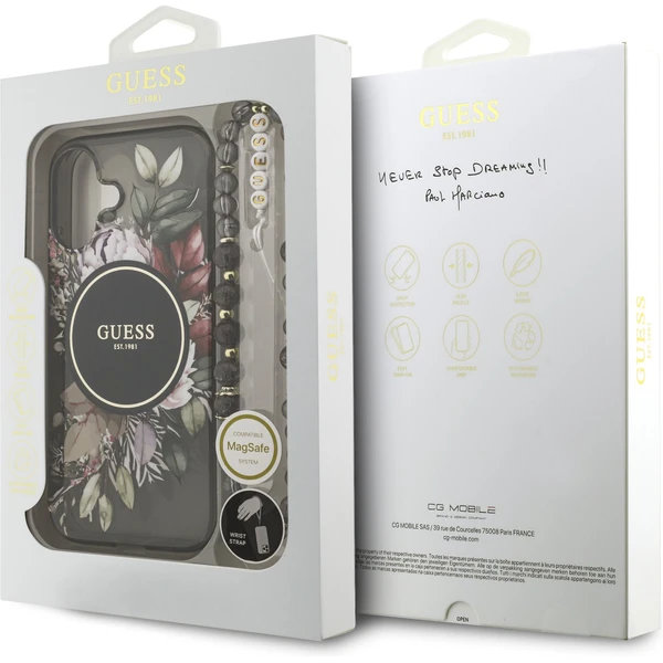 Guess IML Flowers Strap MagSafe kryt iPhone 17 čierny - Puzdra - Obrázok eef3fa5929f6402a8cc0b153682159f3