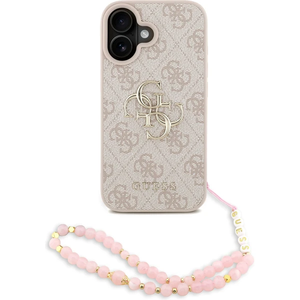 Guess PU 4G Metal Logo Strap kryt iPhone 16 ružový - Puzdra - Hlavný obrázok