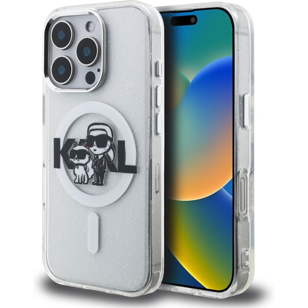 E-shop Karl Lagerfeld IML Glitter Karl and Choupette Sketch MagSafe kryt iPhone 16 Pre číry