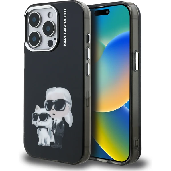 Karl Lagerfeld IML Aquarelle Karl and Choupette kryt iPhone 15 Pro Max čierny - Puzdra - Hlavný obrázok