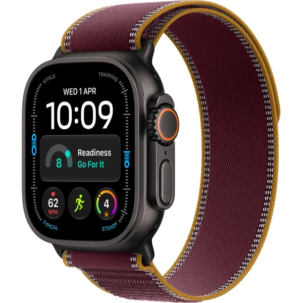 Apple Watch Ultra 4 49mm Černý titan s burgundsky červeným Trailovým tahem S/M - Inteligentné hodinky - Hlavný obrázok