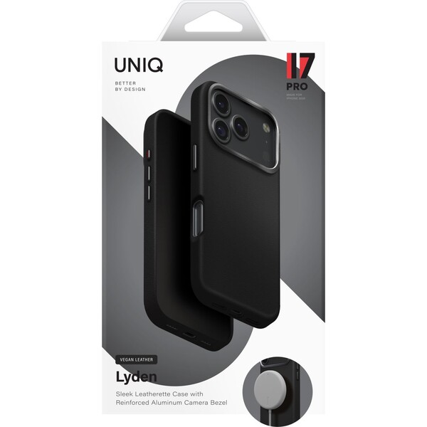 UNIQ Lyden prémiová koženka MagClick MagSafe kryt iPhone 17 Pro Dallas Čierna - Puzdra - Obrázok f121fb9cc86f4ad5b0d237539c8fc710