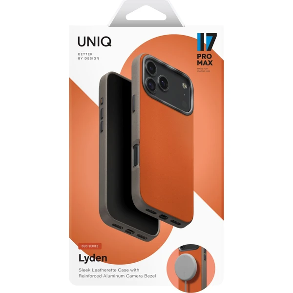 UNIQ Lyden DS Premium Leatherette MagClick MagSafe kryt iPhone 17 Pro Max Flame Orange - Puzdra - Obrázok f1a06d352e3849c69e403ac7e34a9f16