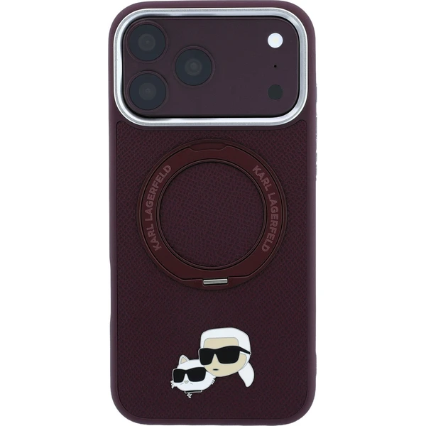 Karl Lagerfeld PU Grained K&CH Heads Ring Stand Magsafe kryt iPhone 18 Pro Max vínový - Puzdra - Obrázok f2dcb7d22fc842938d6900490b48c885