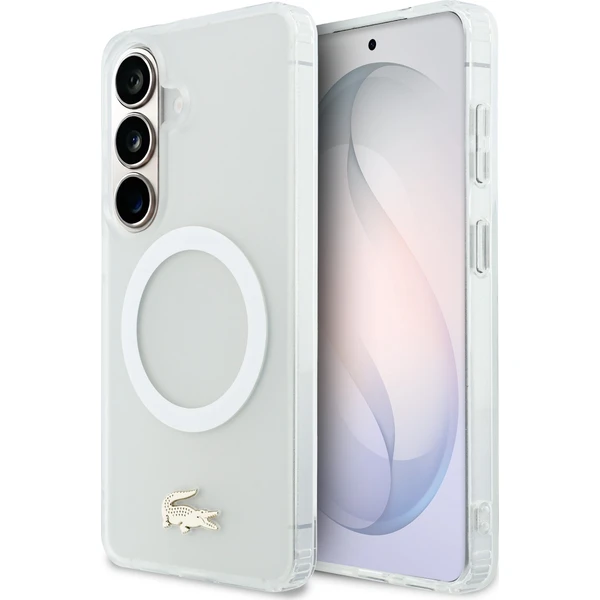 Lacoste PC/TPU Frosted Finish Zlaté logo Magnetický kryt Samsung Galaxy S26 biely - Puzdra - Hlavný obrázok
