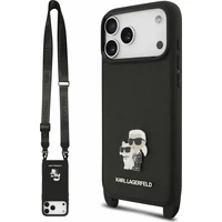 Karl Lagerfeld Saffiano Crossbody Popruh Karl a Choupette kryt iPhone 18 Pro čierny - Puzdra