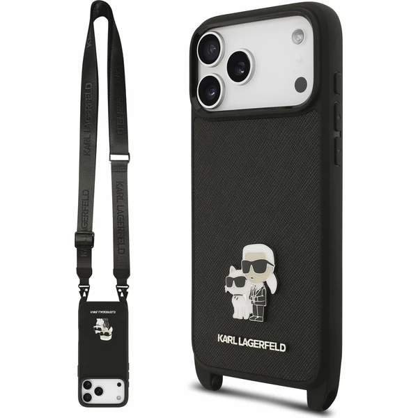 Karl Lagerfeld Saffiano Crossbody Popruh Karl and Choupette Kryt pre iPhone 18 Pro Black - Puzdra - Hlavný obrázok