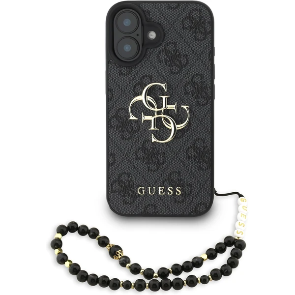 Guess PU 4G Metal Logo Strap kryt iPhone 16 čierny - Puzdra - Hlavný obrázok