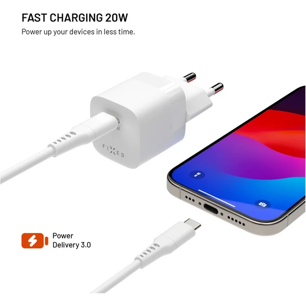 FIXED Mini nabíjačka s USB-C a PD, 20W, biela - Nabíjačky - Obrázok f3253138ad214c26be9bffe48f8fd748
