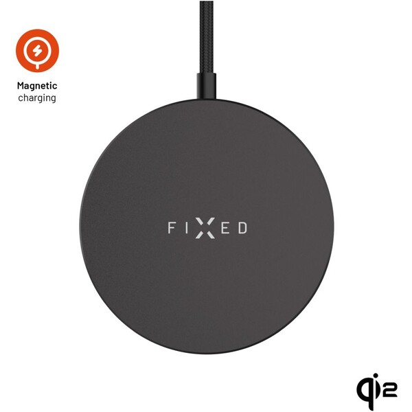 FIXED MagPad Slim MagSafe nabíjačka s Qi2, 15W, čierna